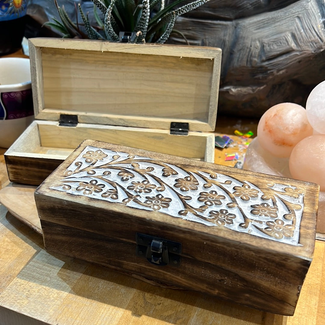 Hand Carved Wooden Box Rectangle