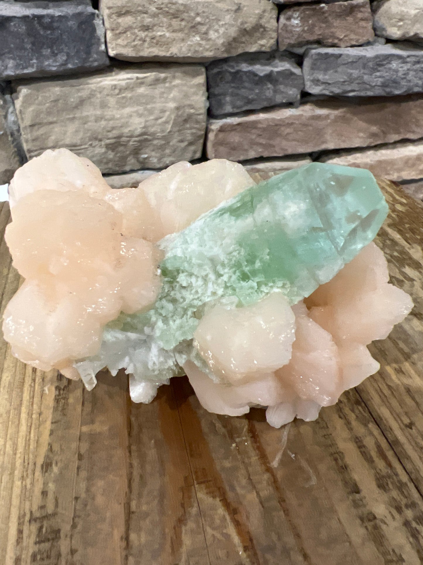 Green Apophyllite With Stilbite Cluster