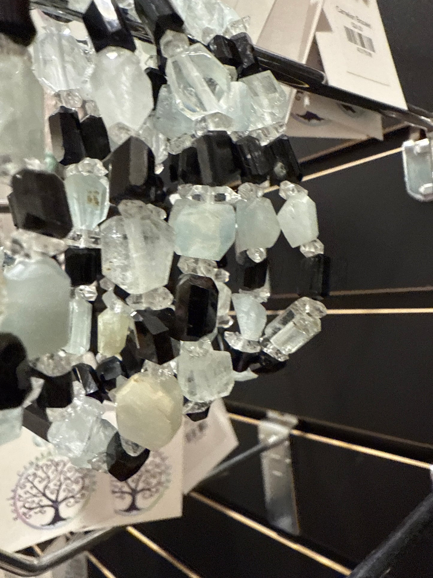 Aquamarine, Clear Quartz and Black Tourmaline Bracelet