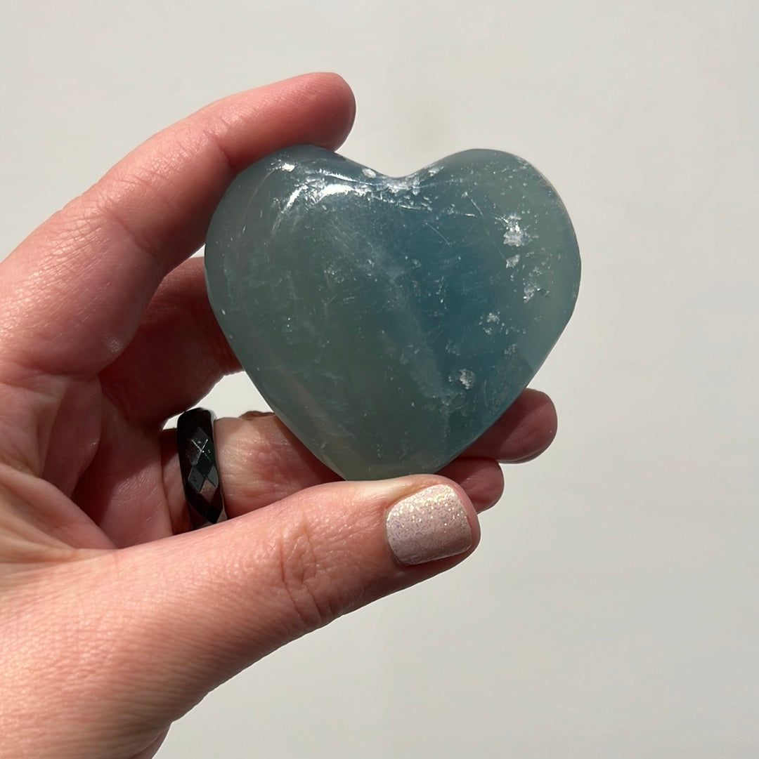 Aquatine Lemurian Calcite Heart