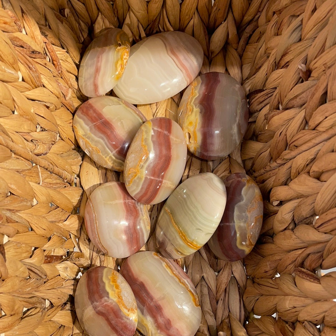 Pink Banded Onyx Palm Stone
