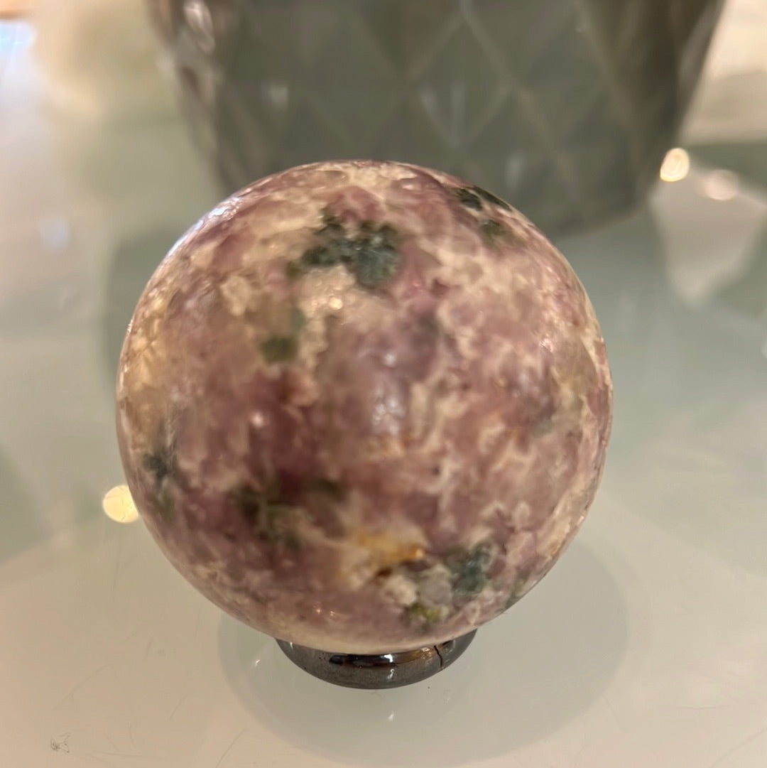 Lepidolite Sphere With Smoky Quartz