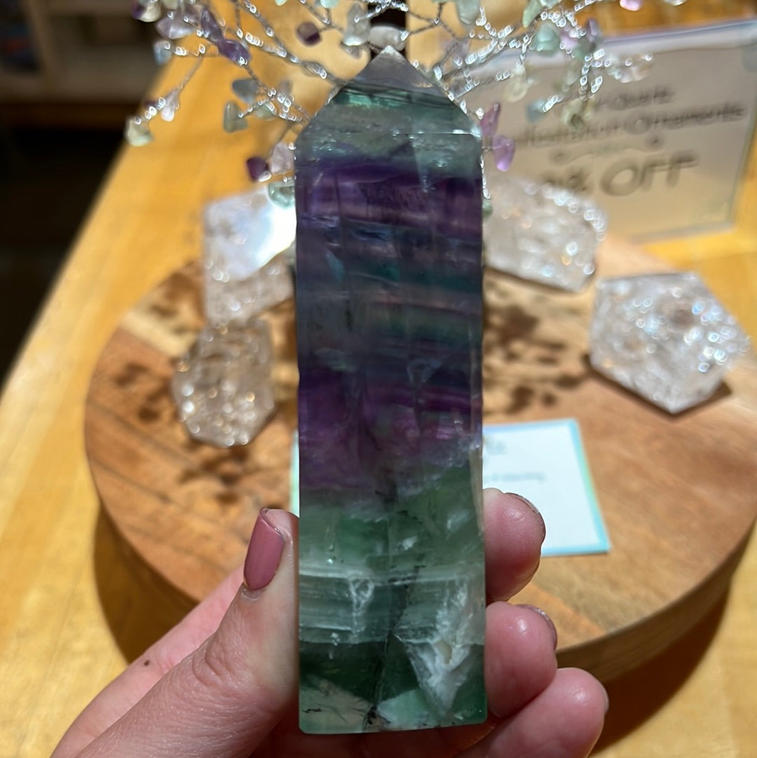 Rainbow Fluorite Tower With Dendrites