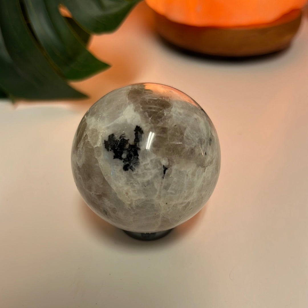 Rainbow Moonstone Sphere With Smoky Quartz