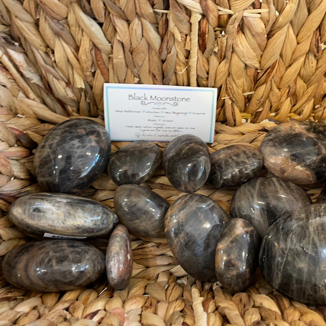 Black Moonstone Palm Stone