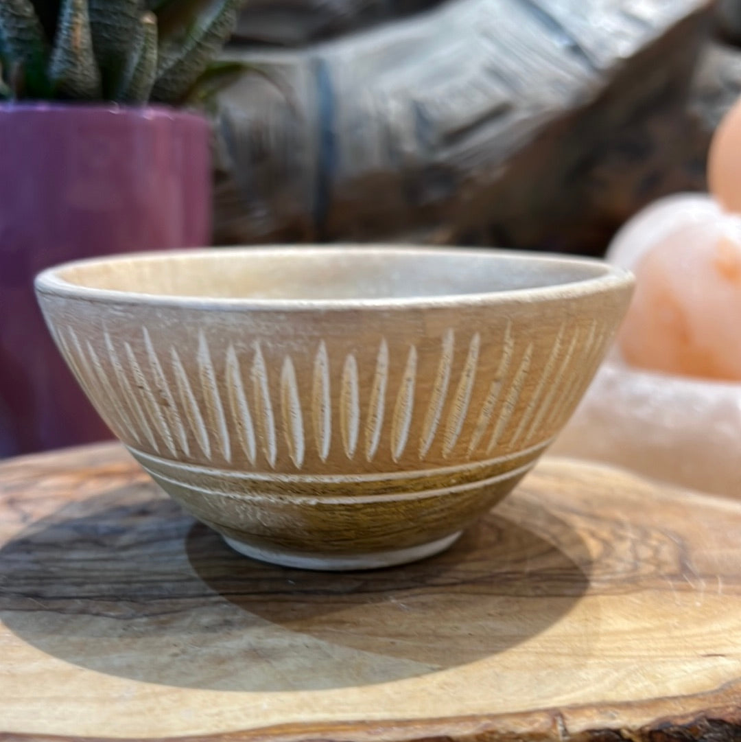 Etched Wooden Crystal Display Bowl