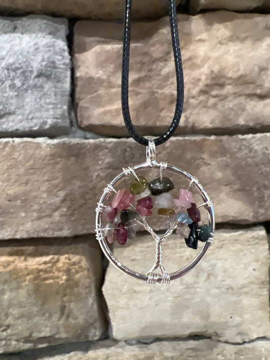 Pink Tourmaline Tree Of Life Necklace