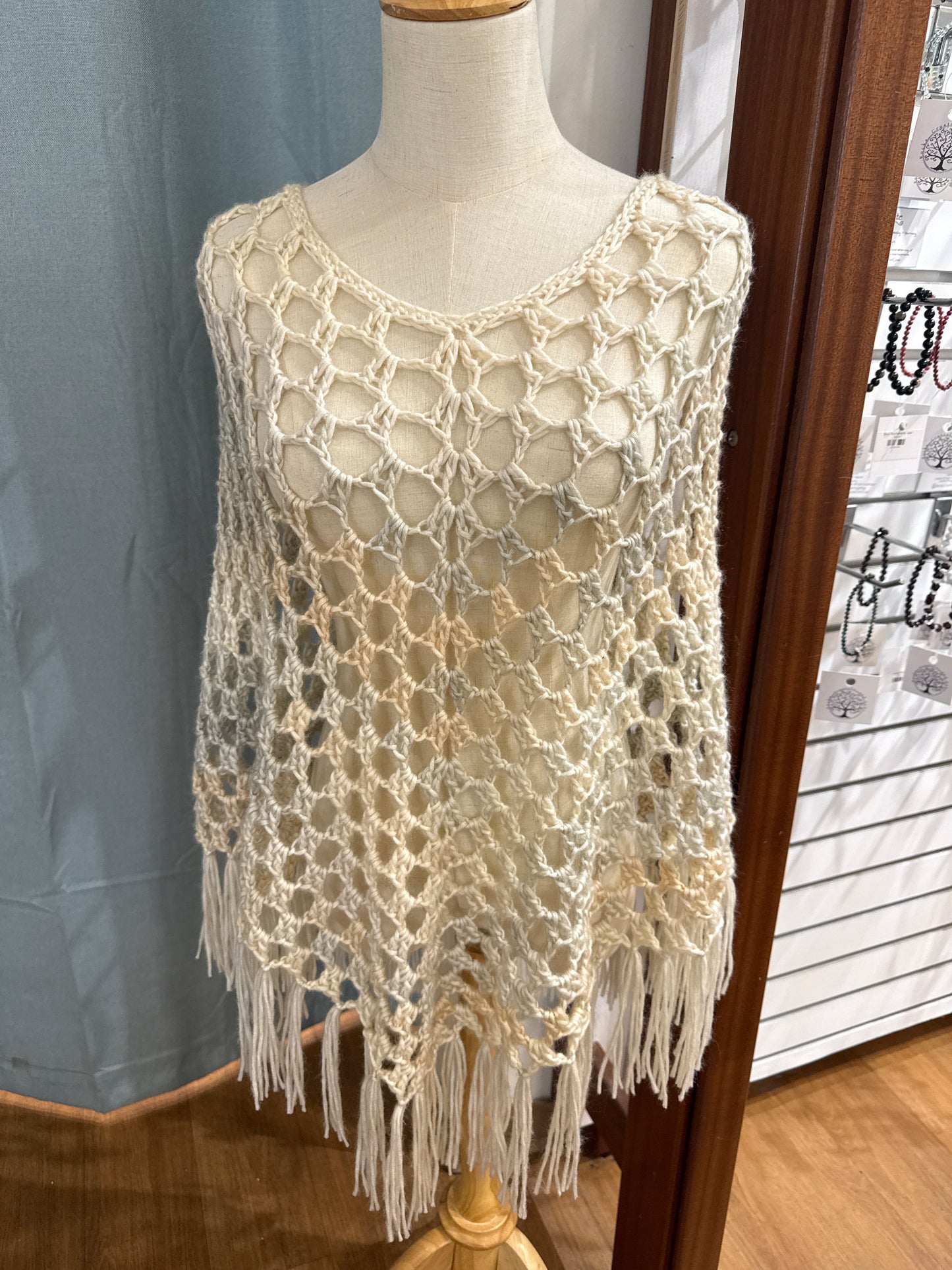 Handmade Crochet Poncho/Cover Up With Tassels Wear Multiple Ways