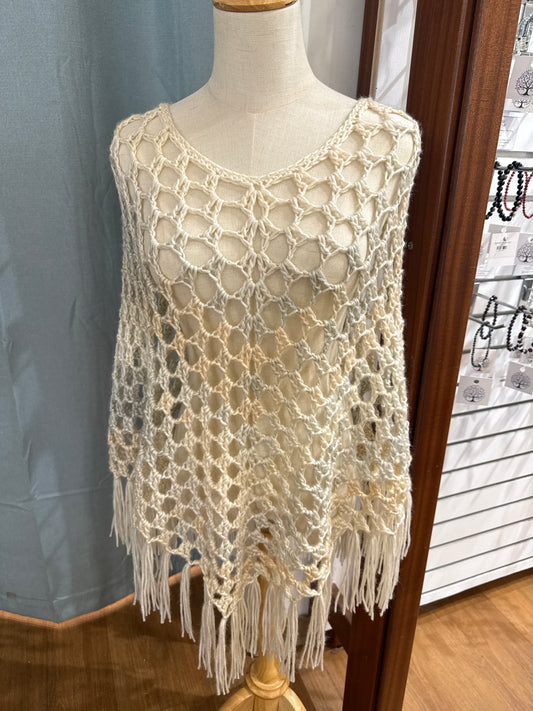 Handmade Crochet Poncho/Cover Up With Tassels Wear Multiple Ways