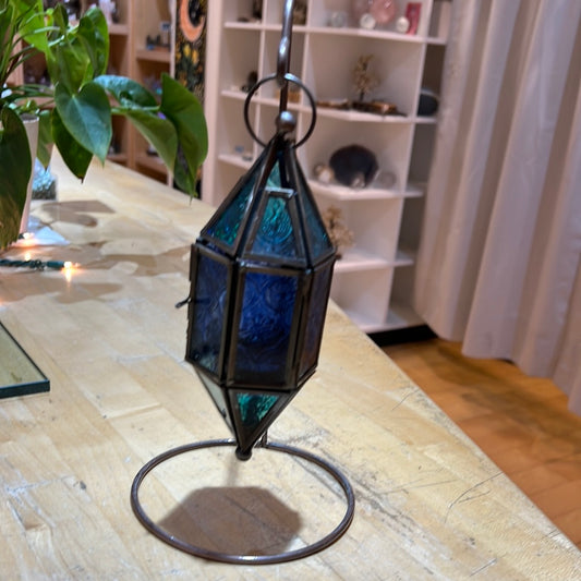 Aqua And Blue Lantern On Stand