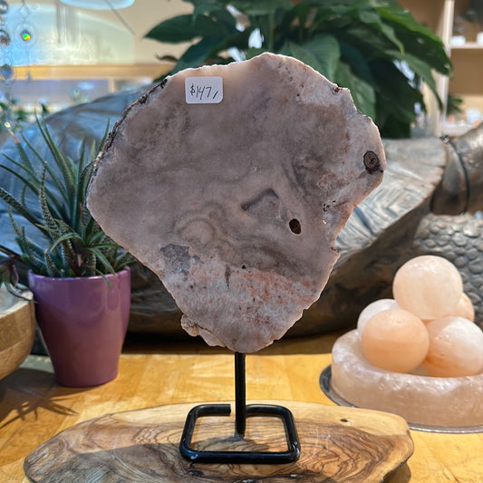 Pink Amethyst Slab on Custom Stand - #26