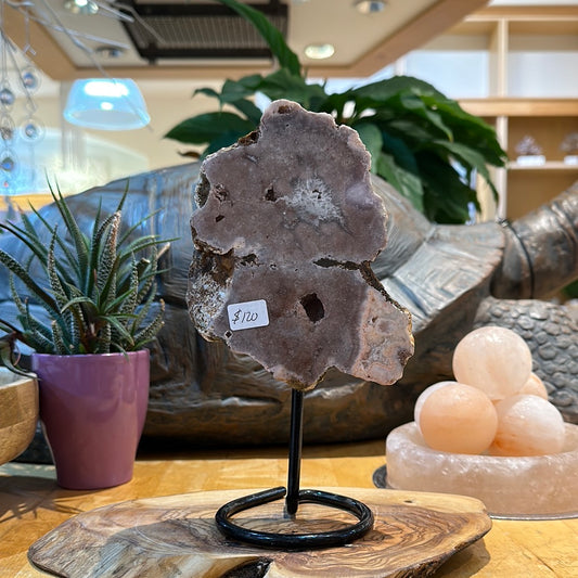 Pink Amethyst Slab on Custom Stand Display