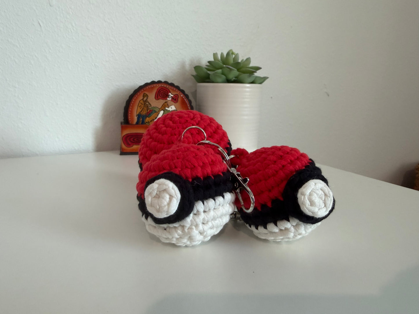 Handmade Crochet Pokeball Keychain