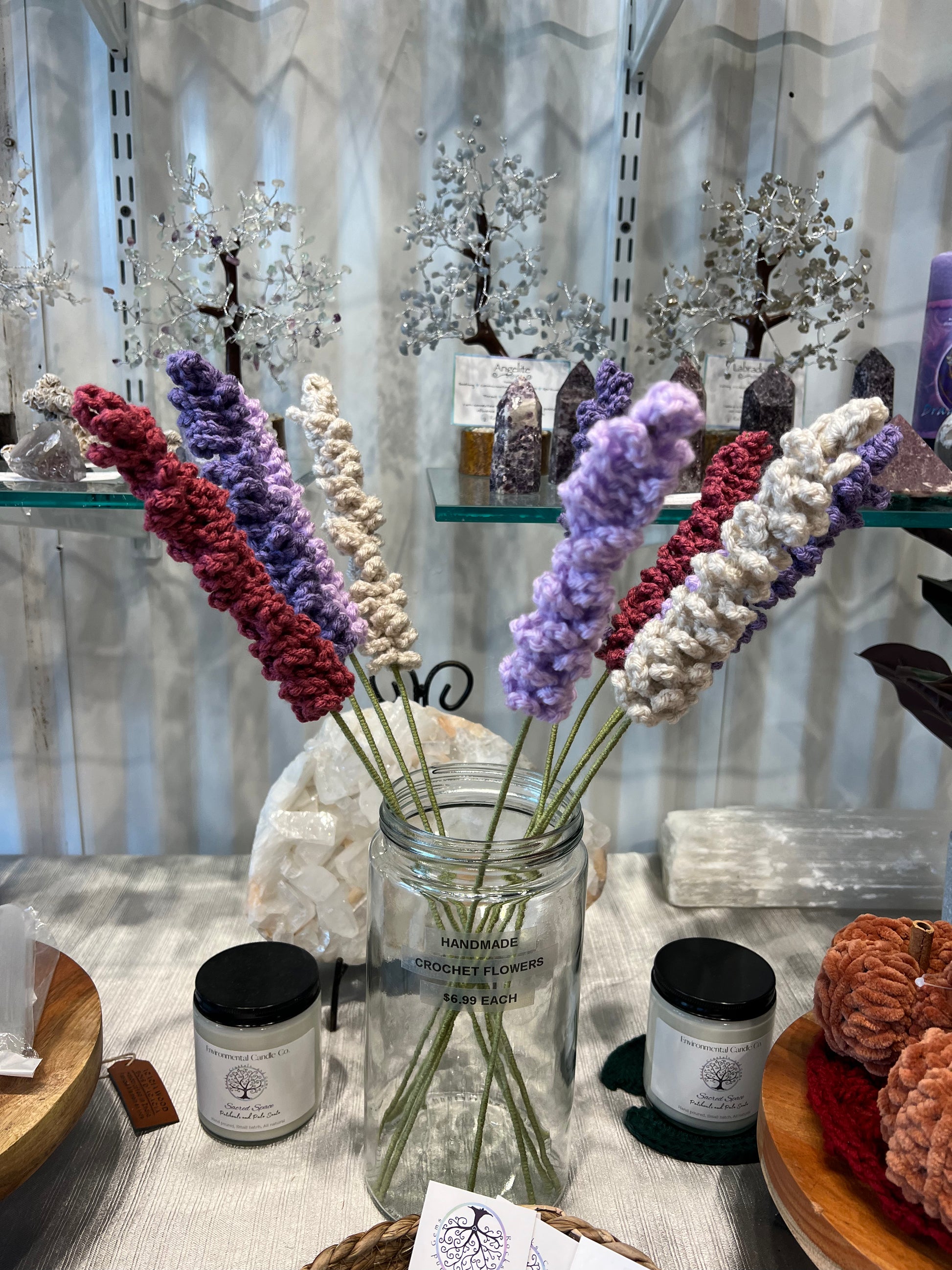 lavender crochet flower Handmade Crochet Lavender Flower – Rocks, Crystals, and Gems