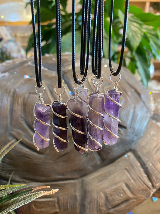 Amethyst Spiral Wrapped Pendant