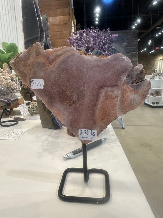 Pink Amethyst Slab on Custom Stand - #32