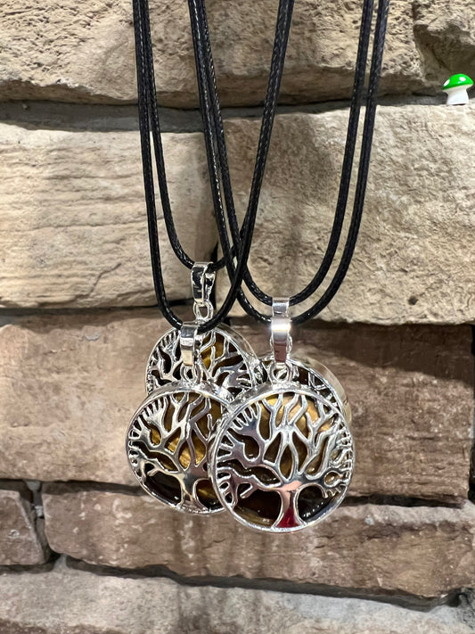 Tigers Eye Tree Of Life Overlay Necklace