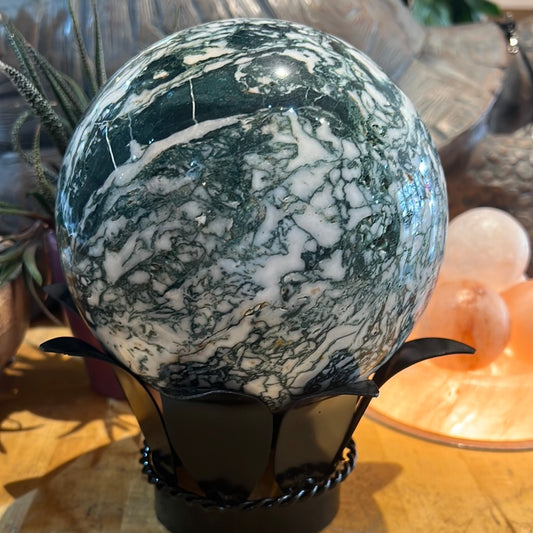 Tree Agate Sphere On Custom Stand