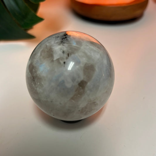 Rainbow Moonstone Sphere With Smoky Quartz