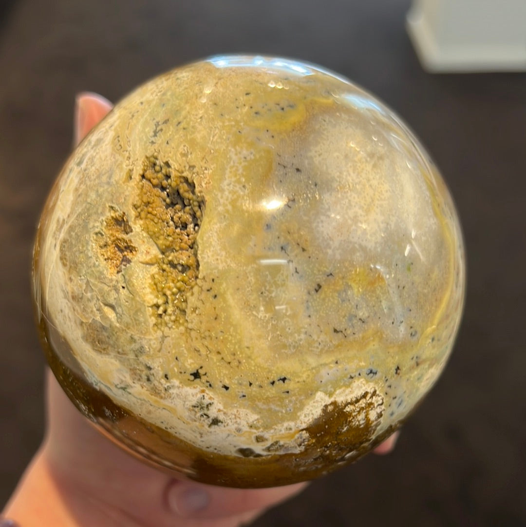 Ocean Jasper Sphere With Druzy Pocket