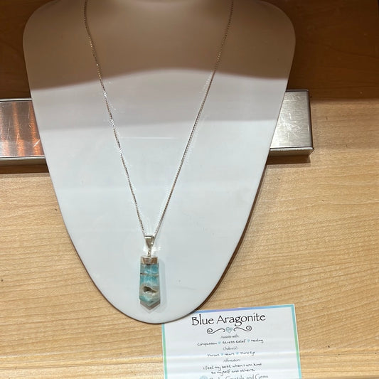 Blue Aragonite Pendant On Sterling Silver Chain