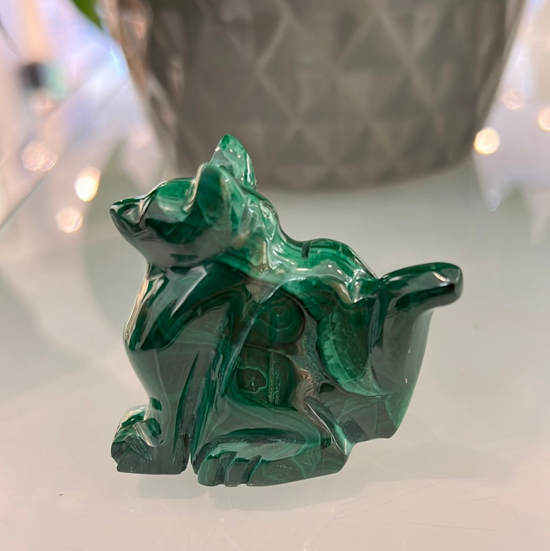 Malachite Cat Carving