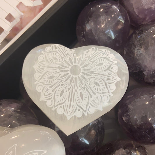 Etched Selenite Heart