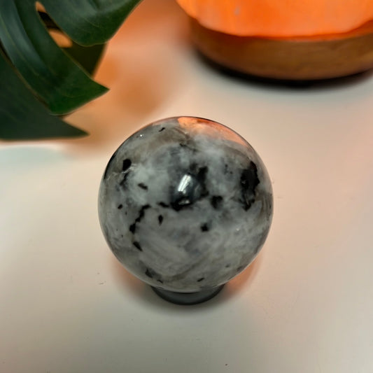Rainbow Moonstone Sphere With Smoky Quartz