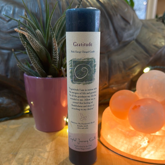 Gratitude- Crystal Journey Thin Pillar Candle