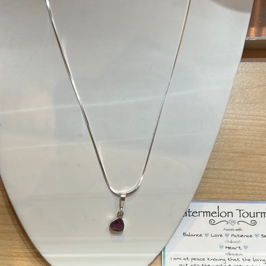 Watermelon Tourmaline Pendant  On Sterling Silver Chain