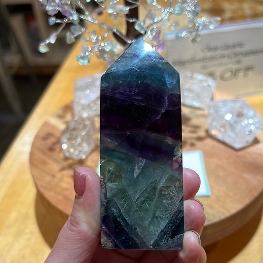 Rainbow Fluorite Tower With Dendrites