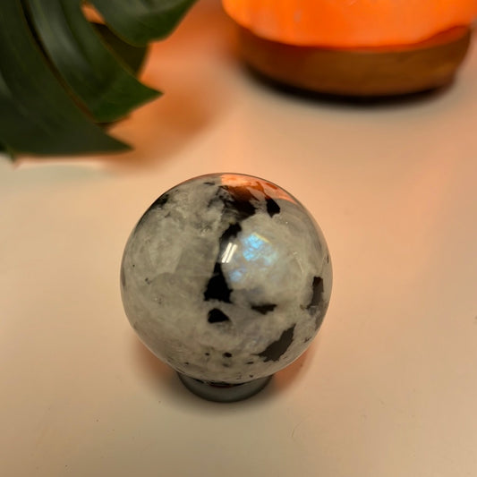 Rainbow Moonstone Sphere With Smoky Quartz