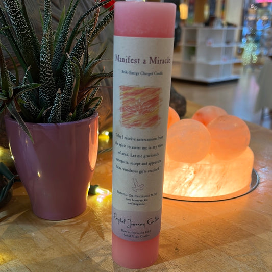 Manifest A Miracle- Crystal Journey Thin Pillar Candle
