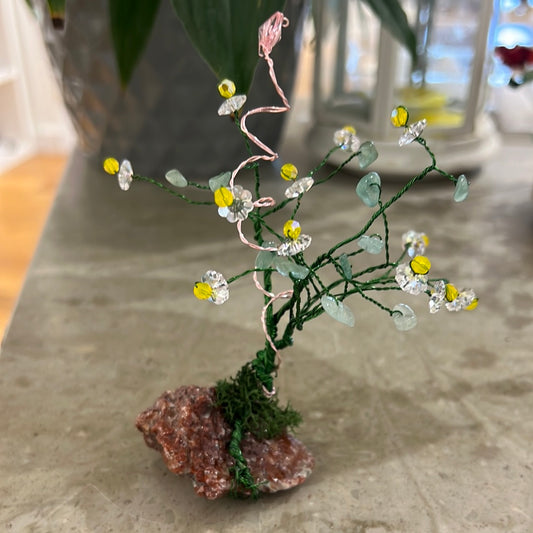 Green Aventurine Tree Red Calcite Base Swarovski Crystals
