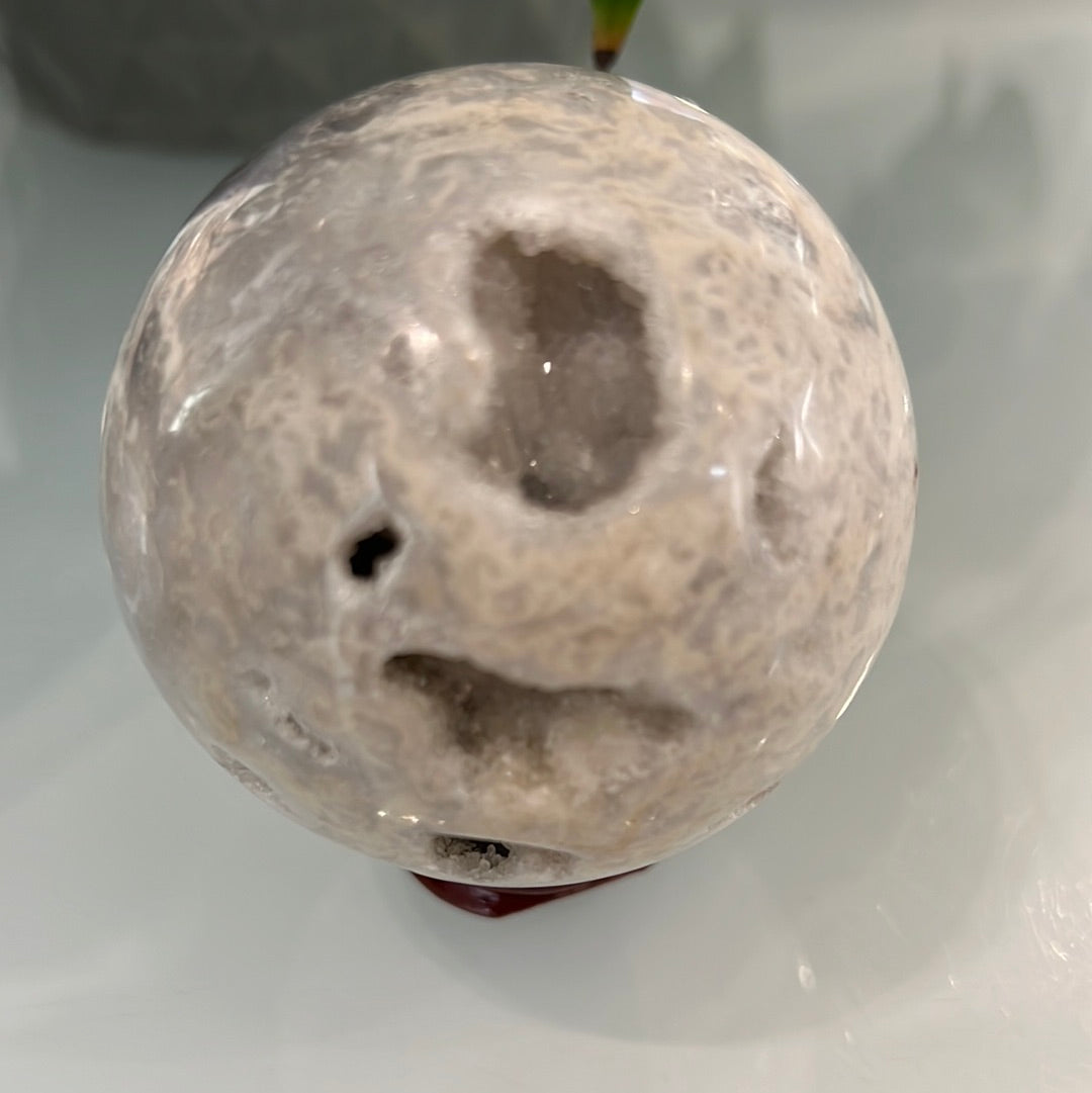 Jasper Chalcedony Sphere With Druzy Pockets