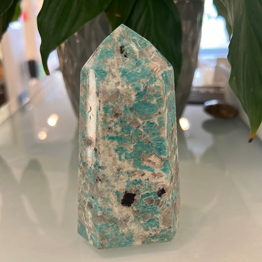 Amazonite Tower With Smoky Quartz And Black Tourmaline